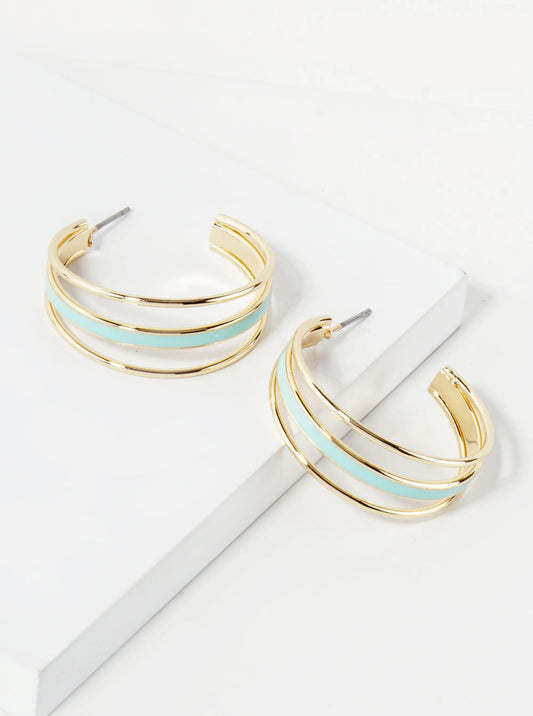 Enamel Filled 30mm Triple Hoop Earrings