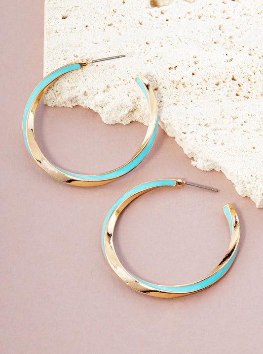 Enamel Filled 40mm Twist Open Hoop Earrings