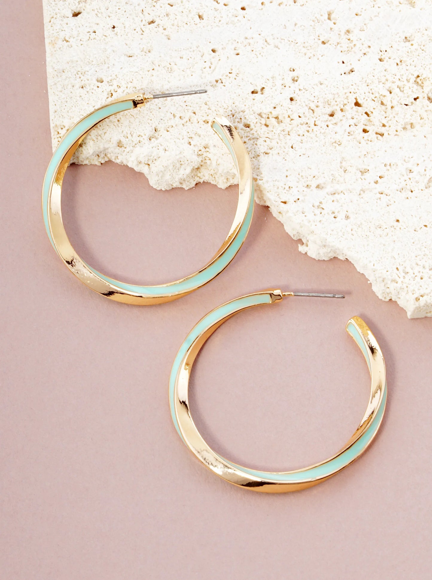 Enamel Filled 40mm Twist Open Hoop Earrings