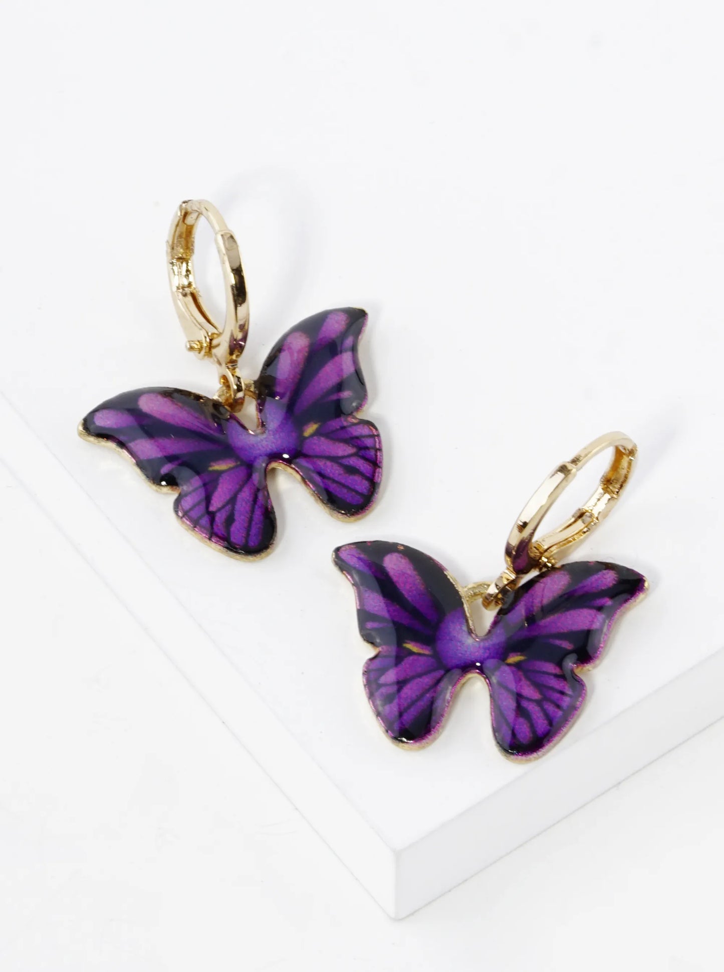 Enamel Filled Butterfly Drop 10mm Huggie Hoop Earrings