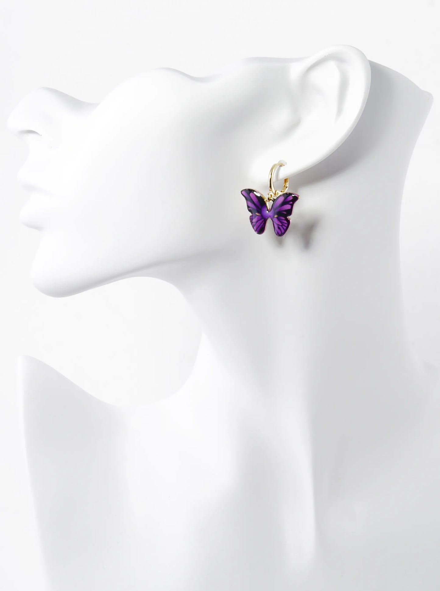 Enamel Filled Butterfly Drop 10mm Huggie Hoop Earrings