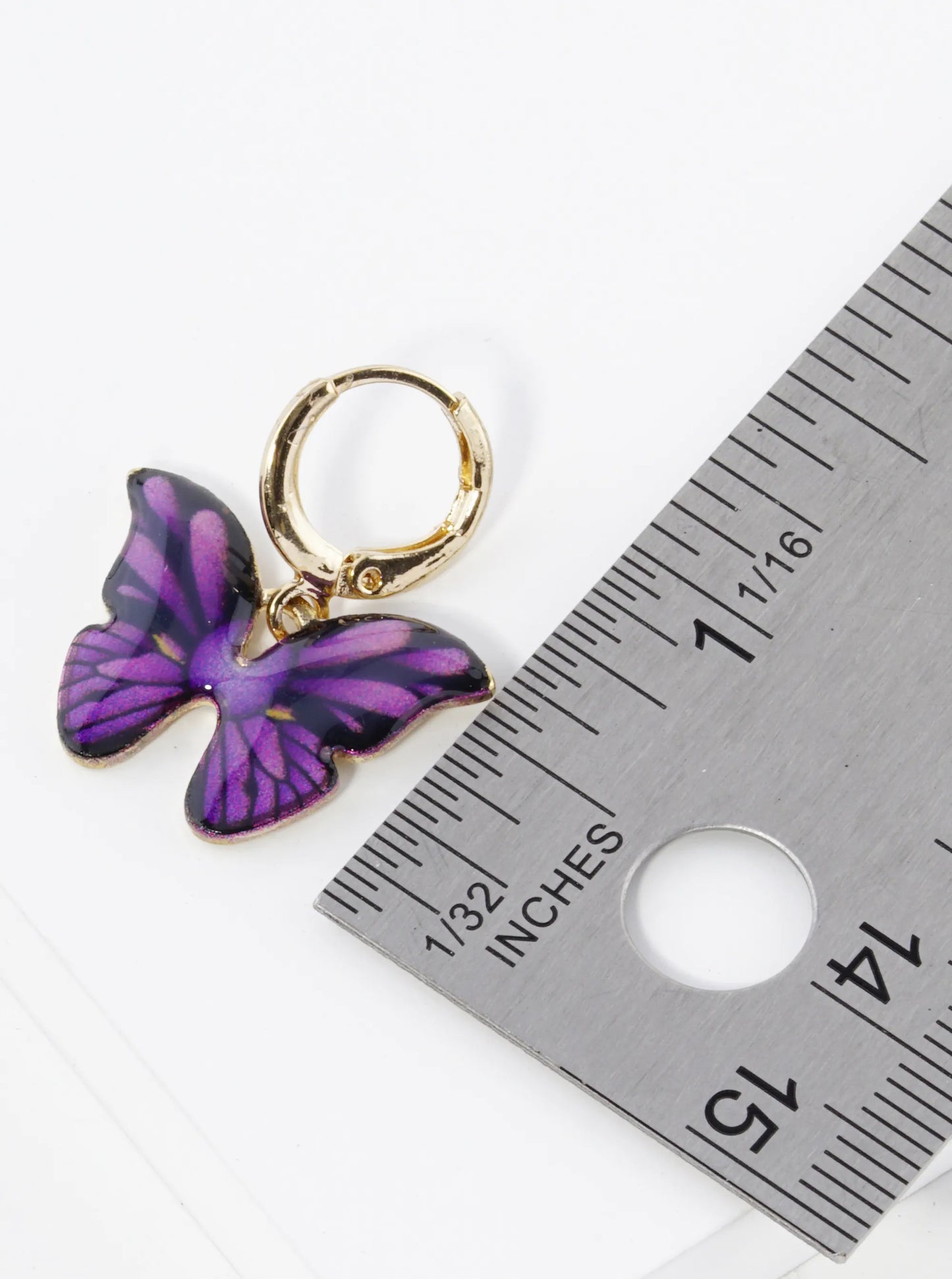 Enamel Filled Butterfly Drop 10mm Huggie Hoop Earrings