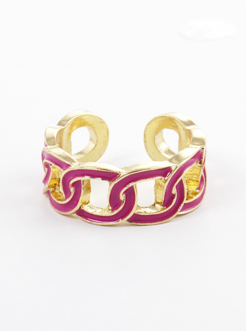 Enamel Filled Chain Shaped Adjustable Ring Fuchsia