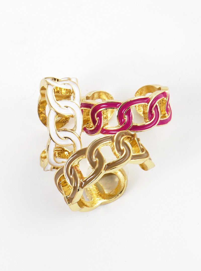 Enamel Filled Chain Shaped Adjustable Ring
