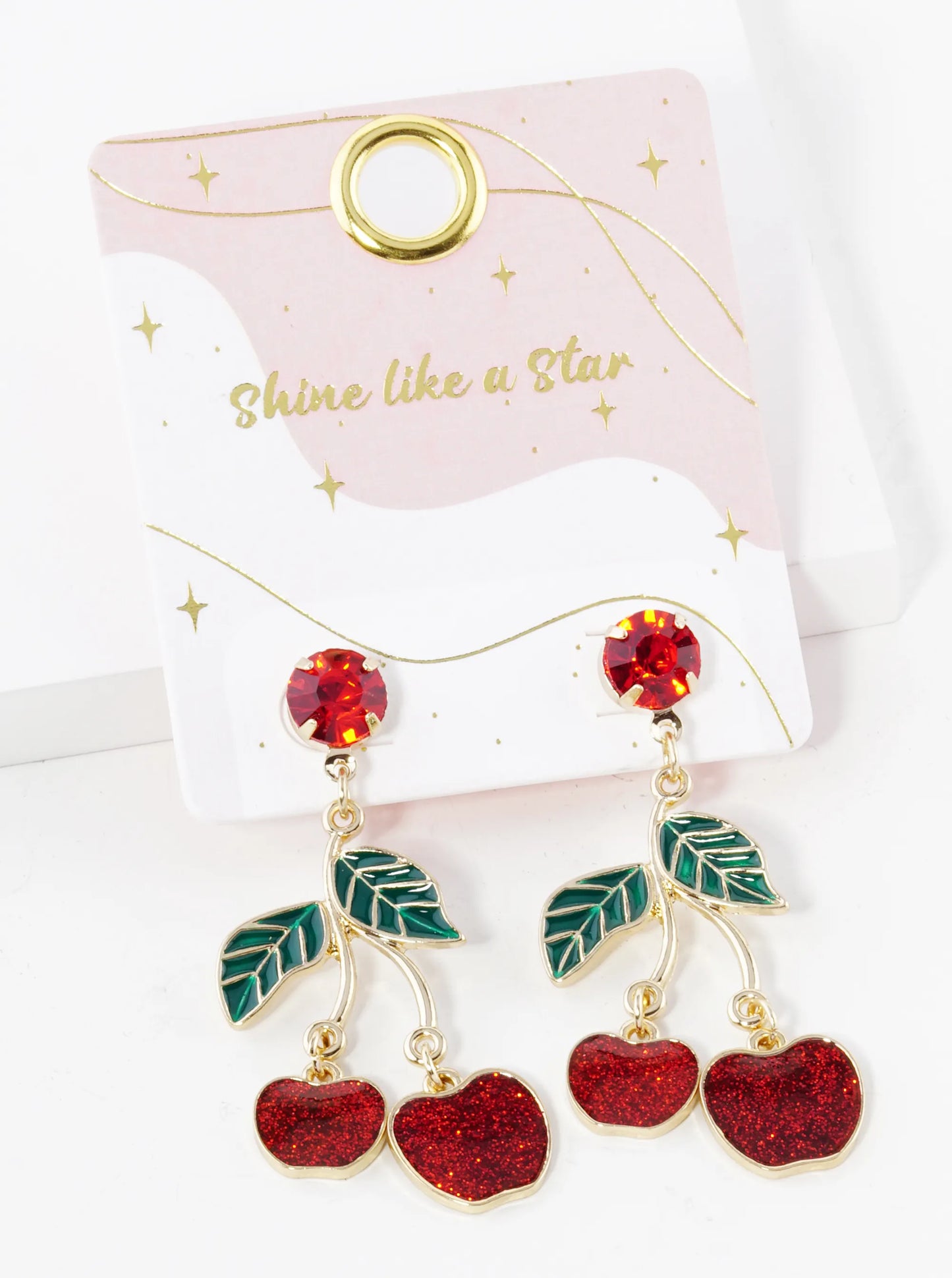 Enamel Filled Cherry Drop Dangle Post Earrings
