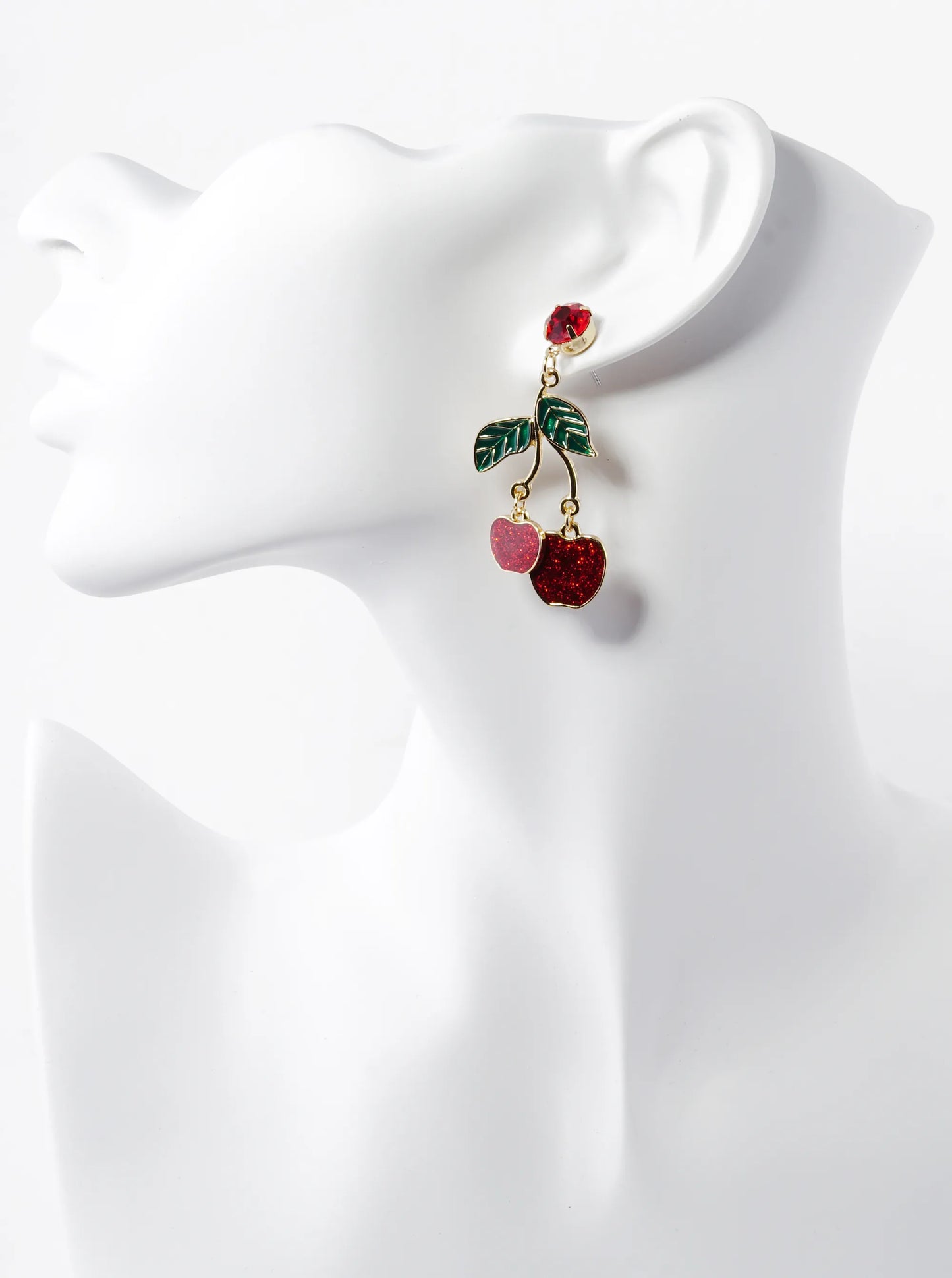 Enamel Filled Cherry Drop Dangle Post Earrings
