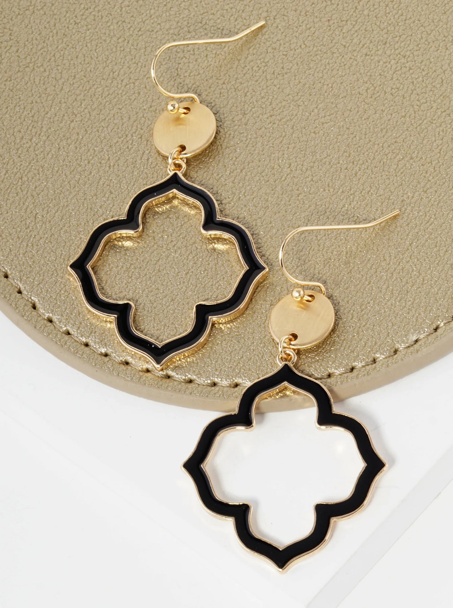 Enamel Filled Clover Drop Dangle Earrings