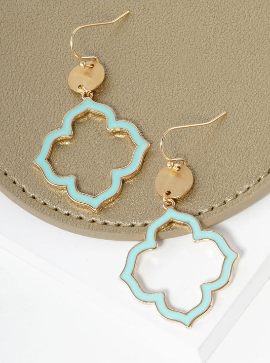 Enamel Filled Clover Drop Dangle Earrings