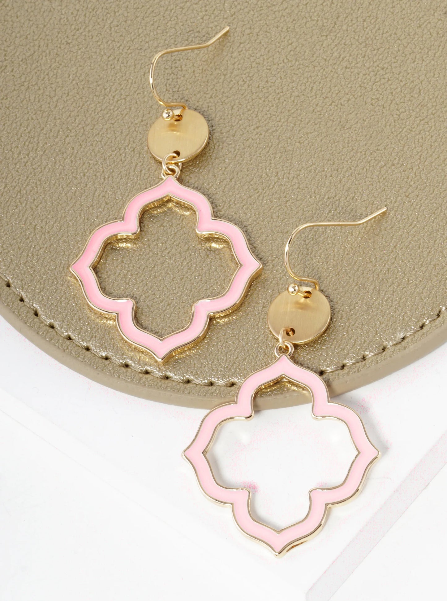 Enamel Filled Clover Drop Dangle Earrings