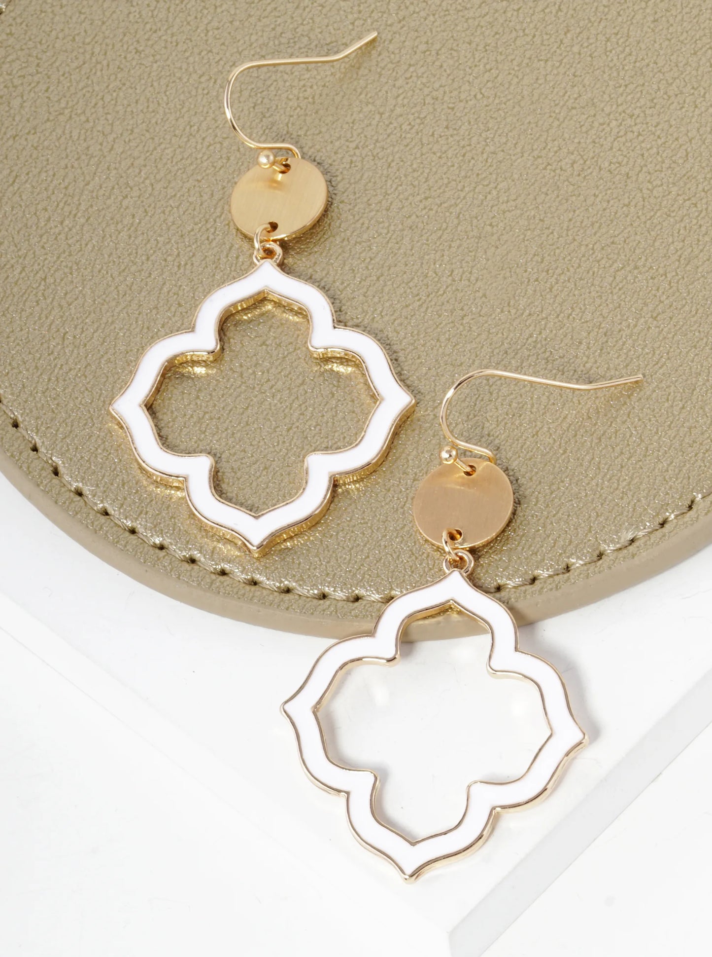 Enamel Filled Clover Drop Dangle Earrings