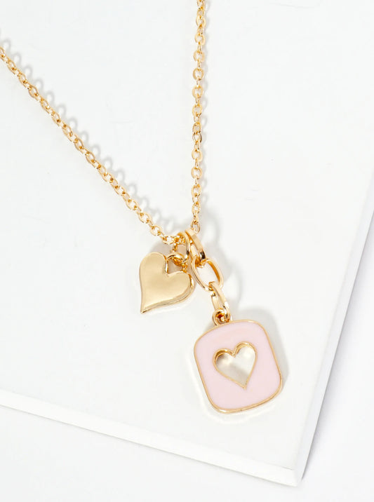 Enamel Filled Cutout Heart Pendant Necklace