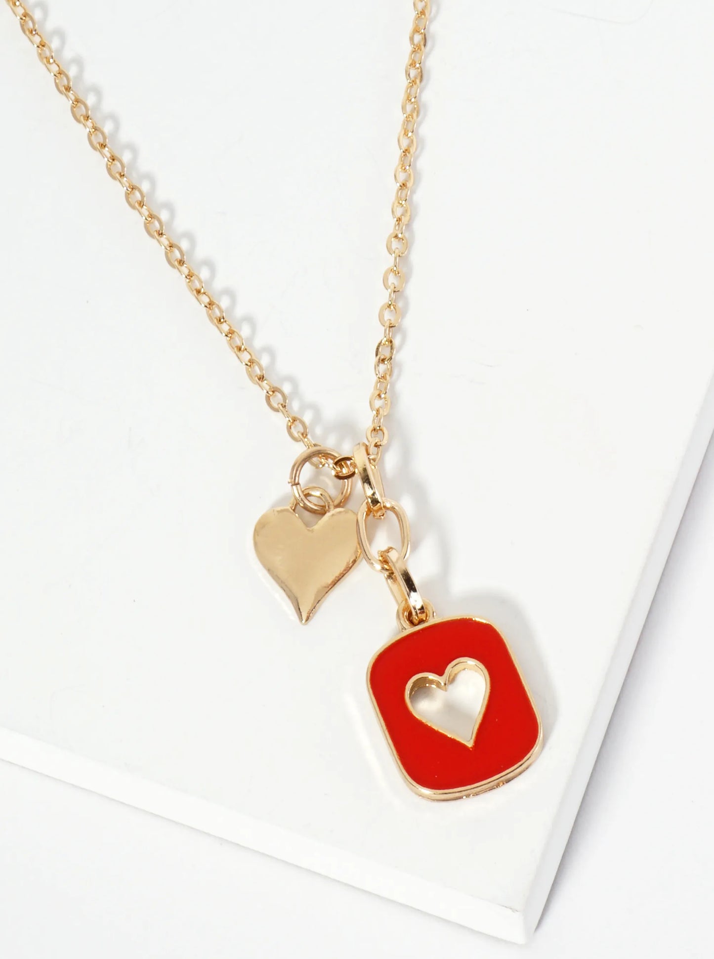 Enamel Filled Cutout Heart Pendant Necklace