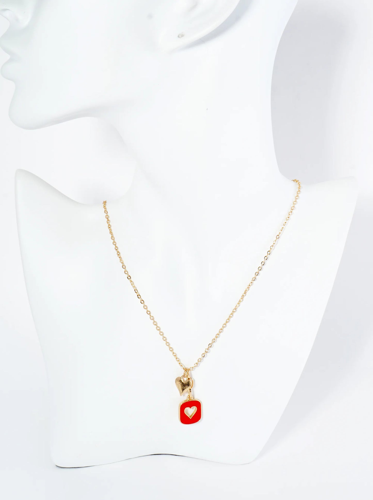 Enamel Filled Cutout Heart Pendant Necklace