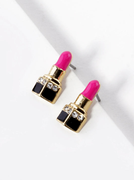 Enamel Filled Dainty Lipstick Stud Earrings