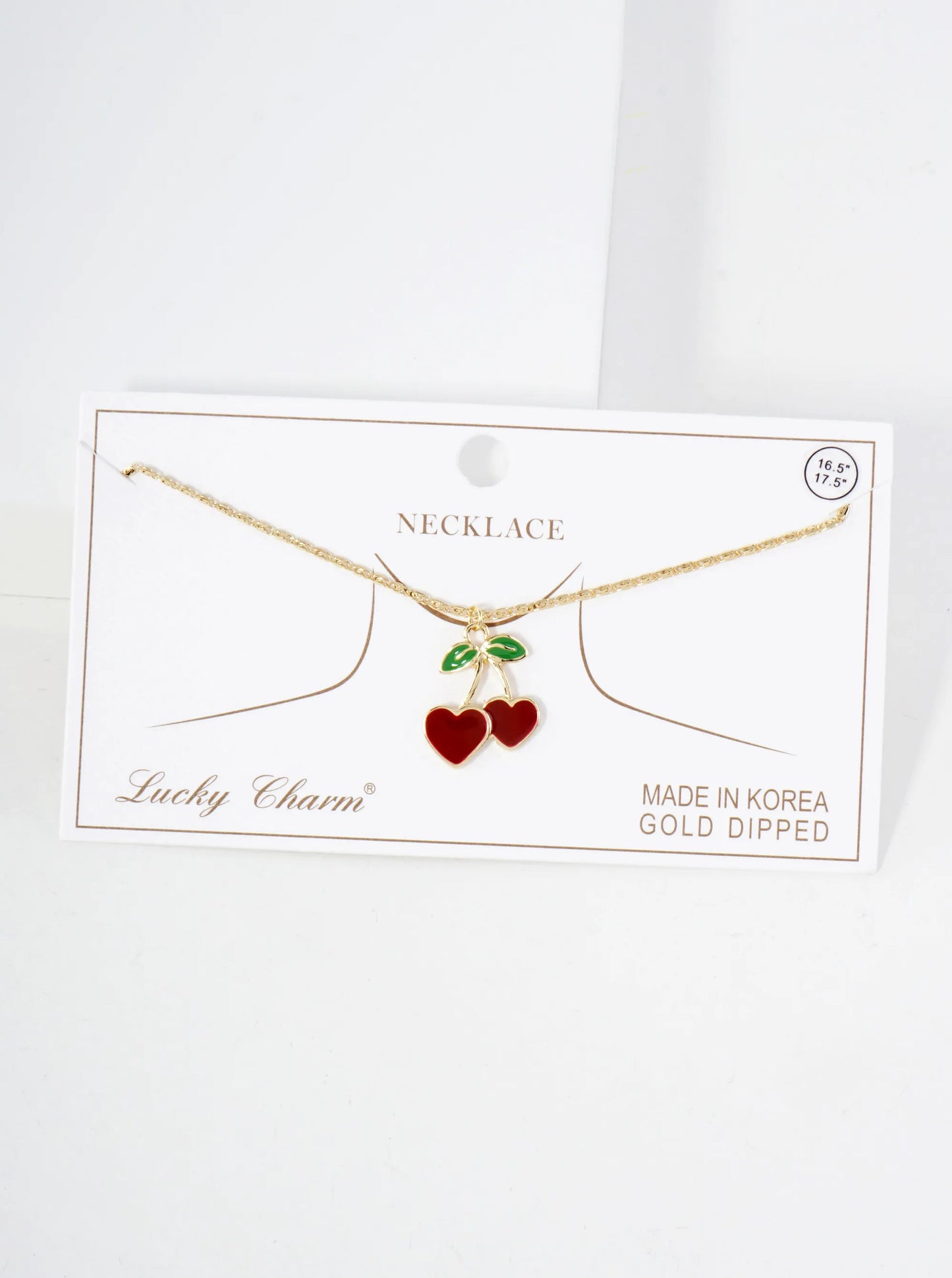 Enamel Filled Flat Heart Cherry Pendant 18K-Gold-Dipped Necklace