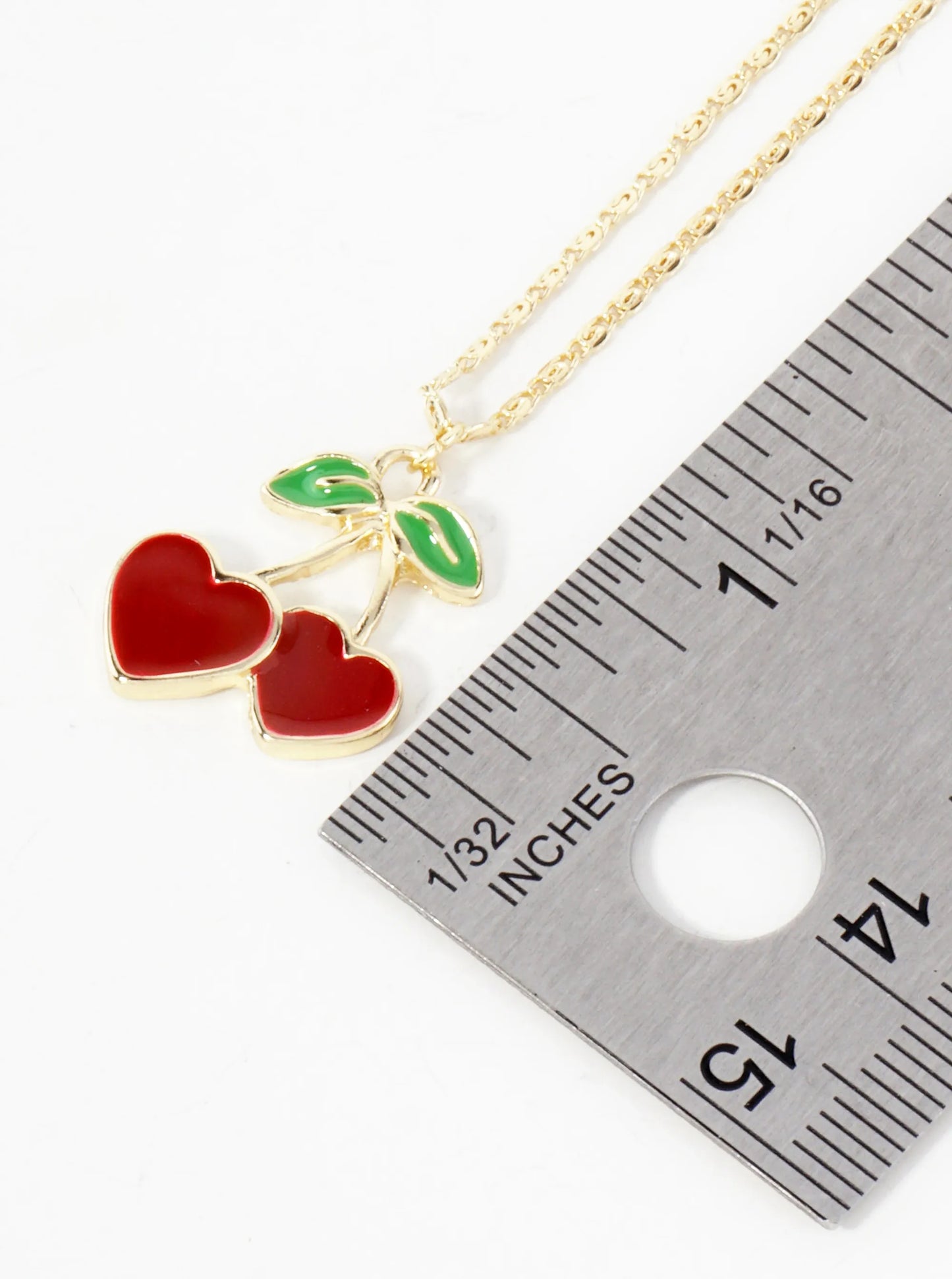 Enamel Filled Flat Heart Cherry Pendant 18K-Gold-Dipped Necklace