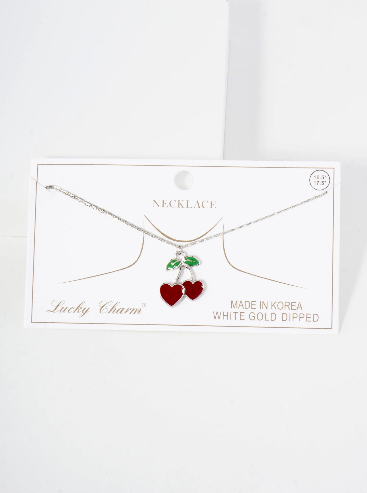 Enamel Filled Flat Heart Cherry Pendant 18K-Gold-Dipped Necklace