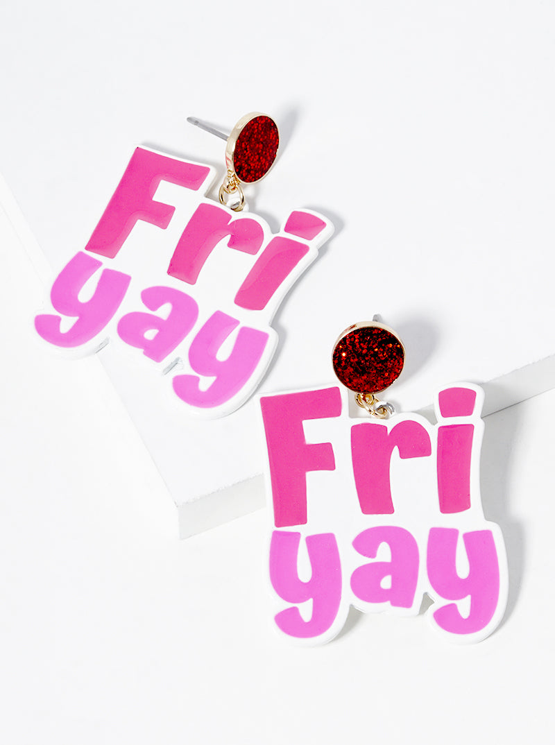 Enamel Filled Friyay Fun Dangle Post Earrings