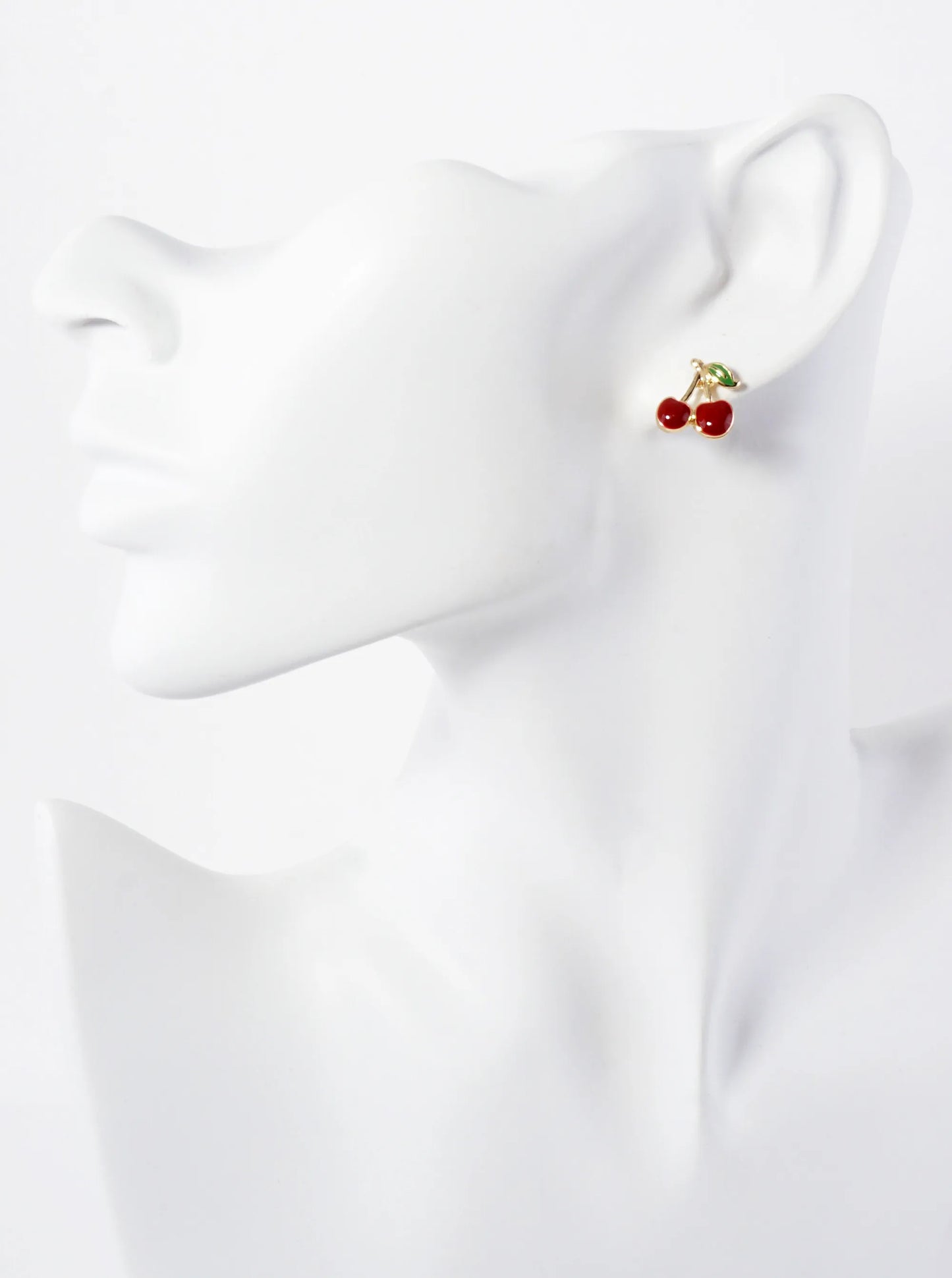 Enamel Filled Half-inch Cherry 18K-Gold-Dipped Brass Stud Earrings
