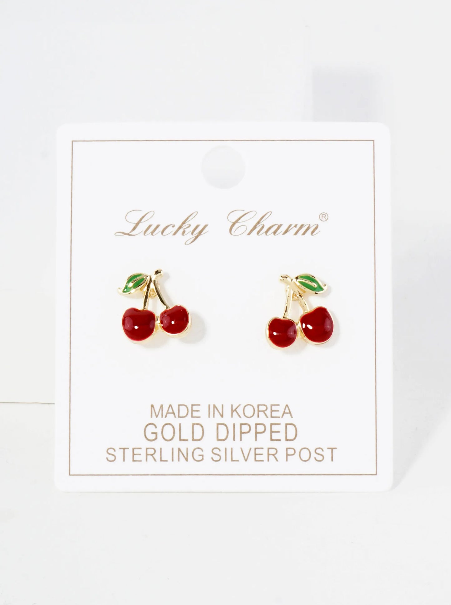 Enamel Filled Half-inch Cherry 18K-Gold-Dipped Brass Stud Earrings
