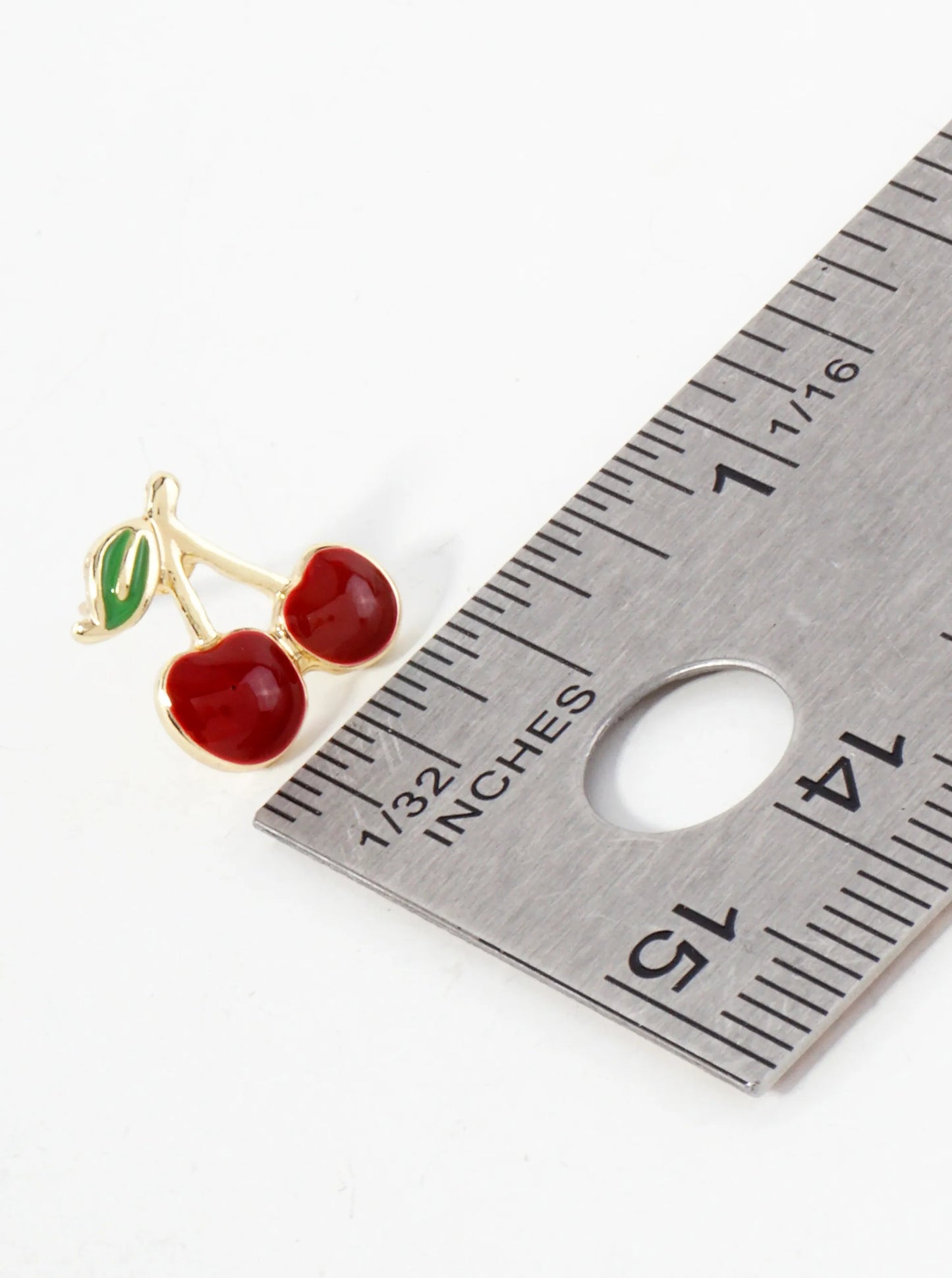 Enamel Filled Half-inch Cherry 18K-Gold-Dipped Brass Stud Earrings