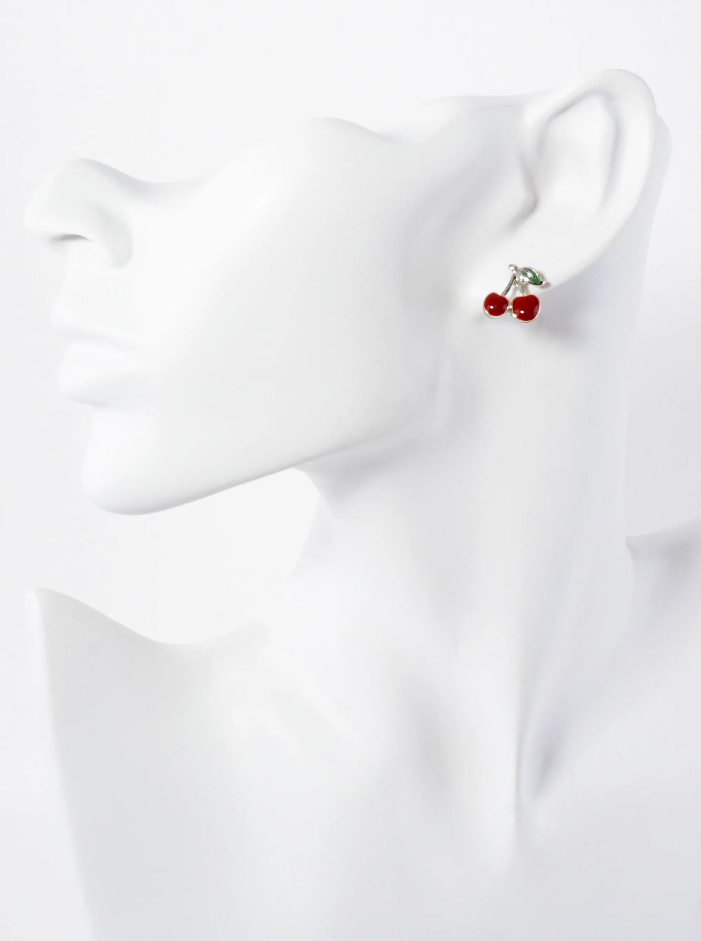 Enamel Filled Half-inch Cherry 18K-Gold-Dipped Brass Stud Earrings