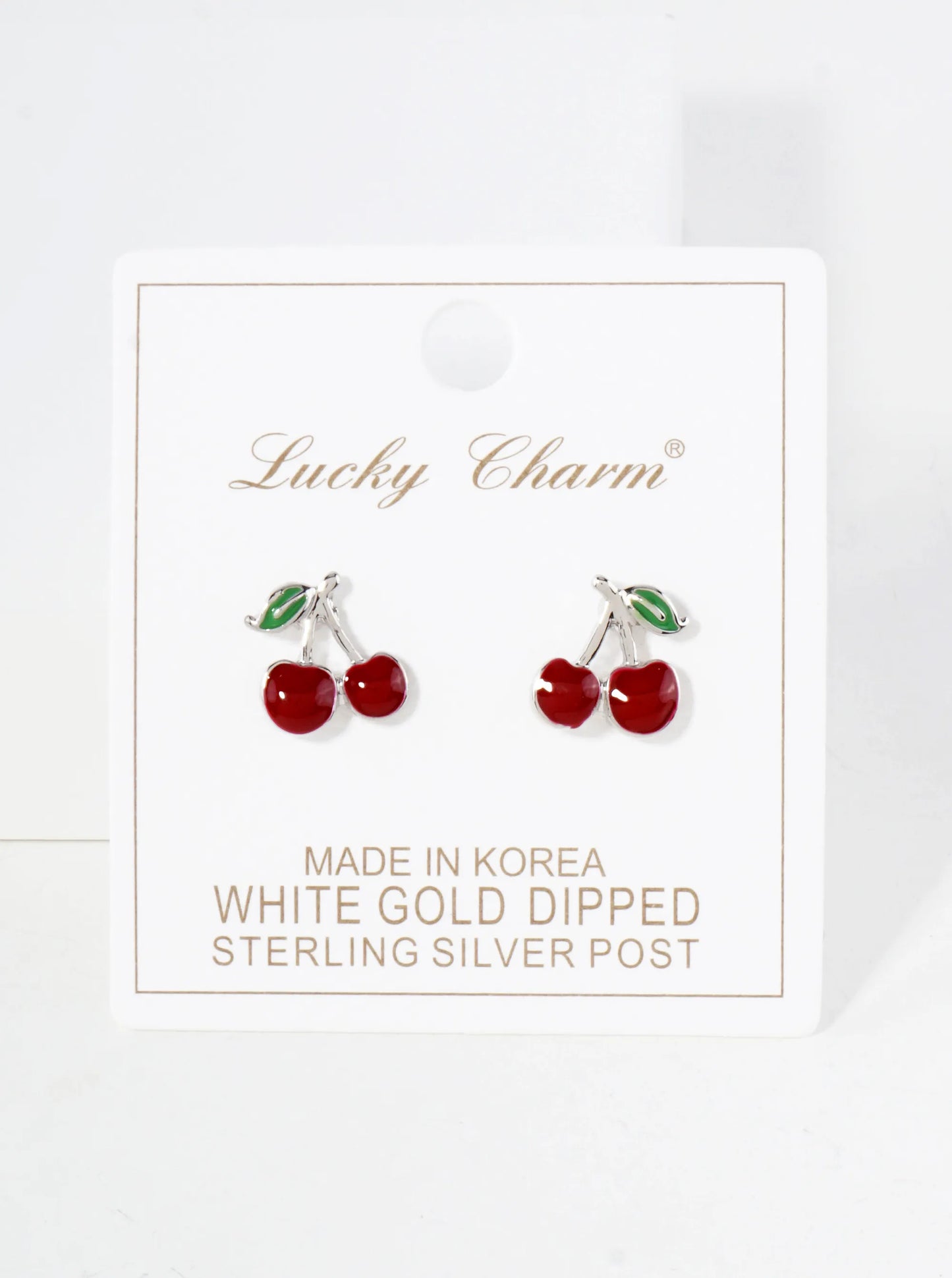 Enamel Filled Half-inch Cherry 18K-Gold-Dipped Brass Stud Earrings