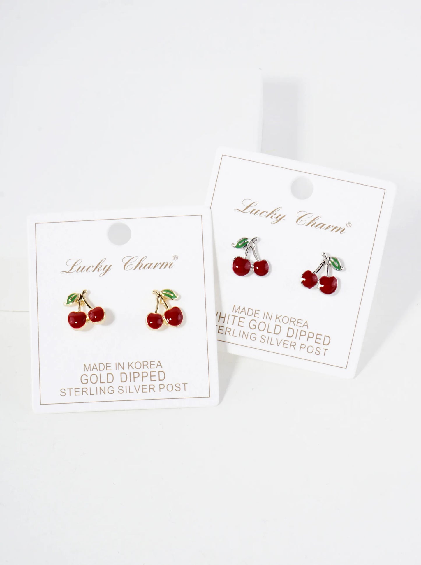 Enamel Filled Half-inch Cherry 18K-Gold-Dipped Brass Stud Earrings
