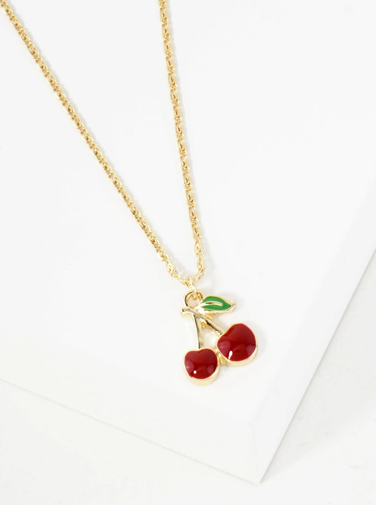 Enamel Filled Half-inch Cherry Pendant 18K-Gold-Dipped Necklace