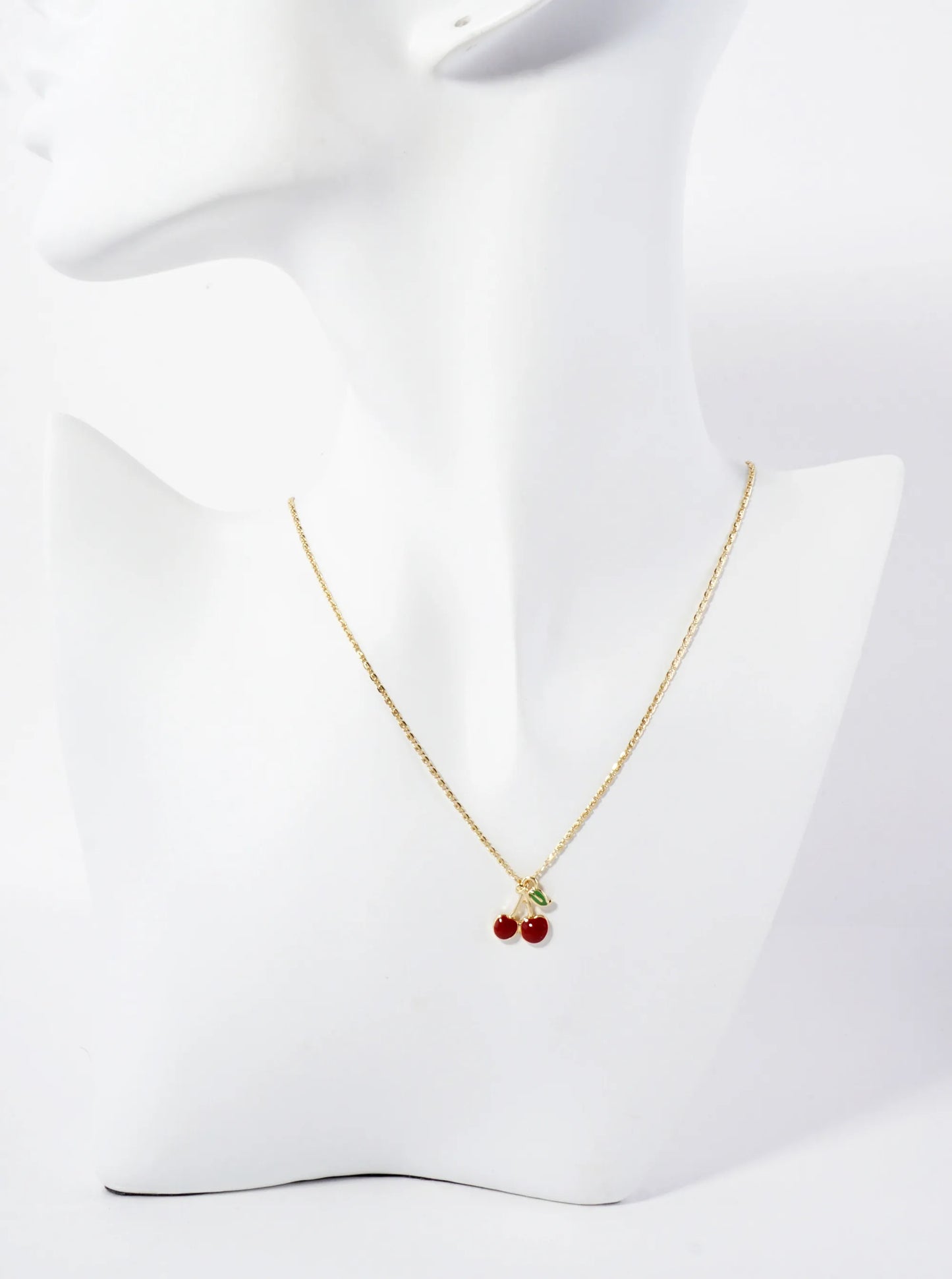 Enamel Filled Half-inch Cherry Pendant 18K-Gold-Dipped Necklace