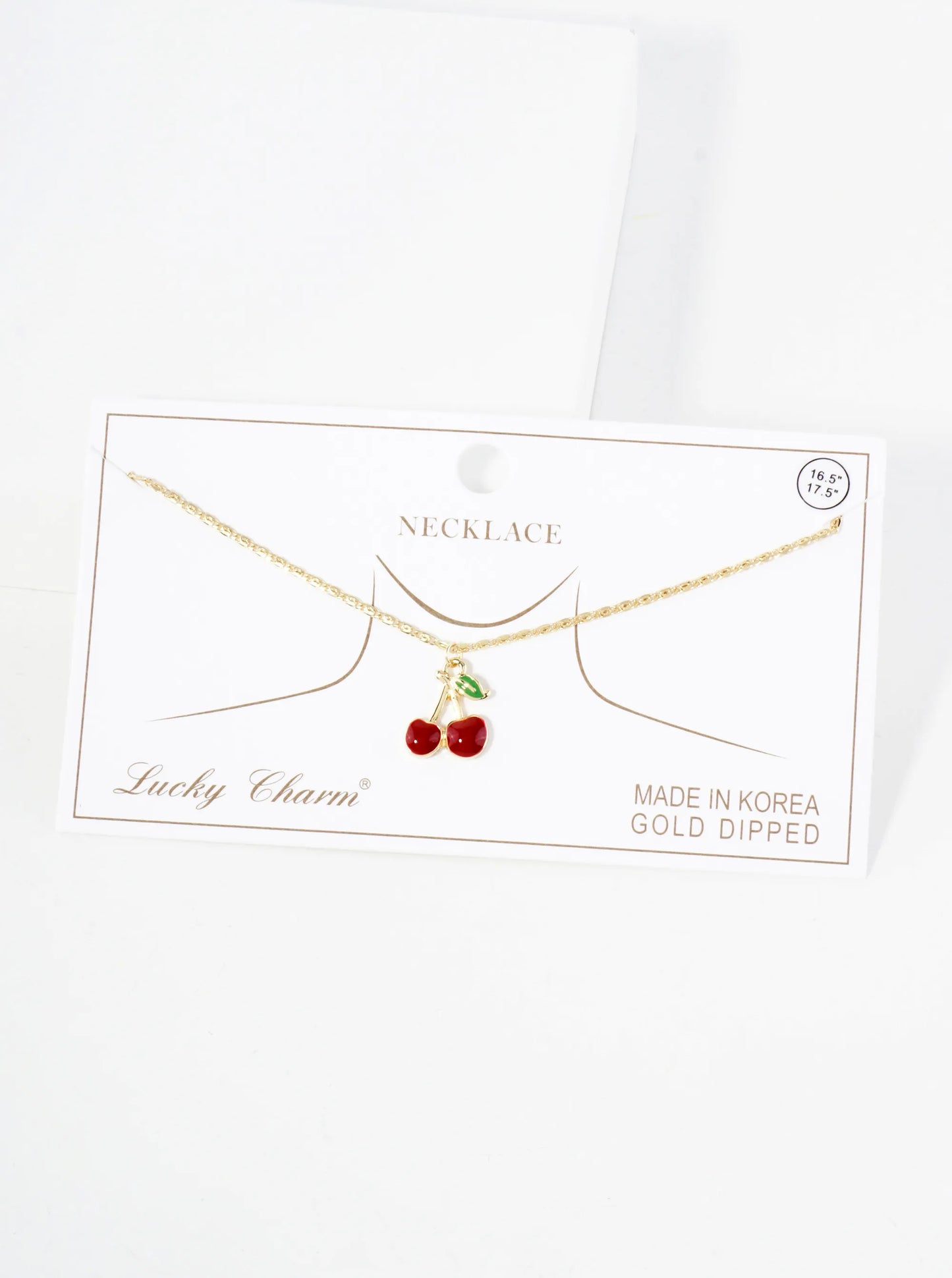 Enamel Filled Half-inch Cherry Pendant 18K-Gold-Dipped Necklace