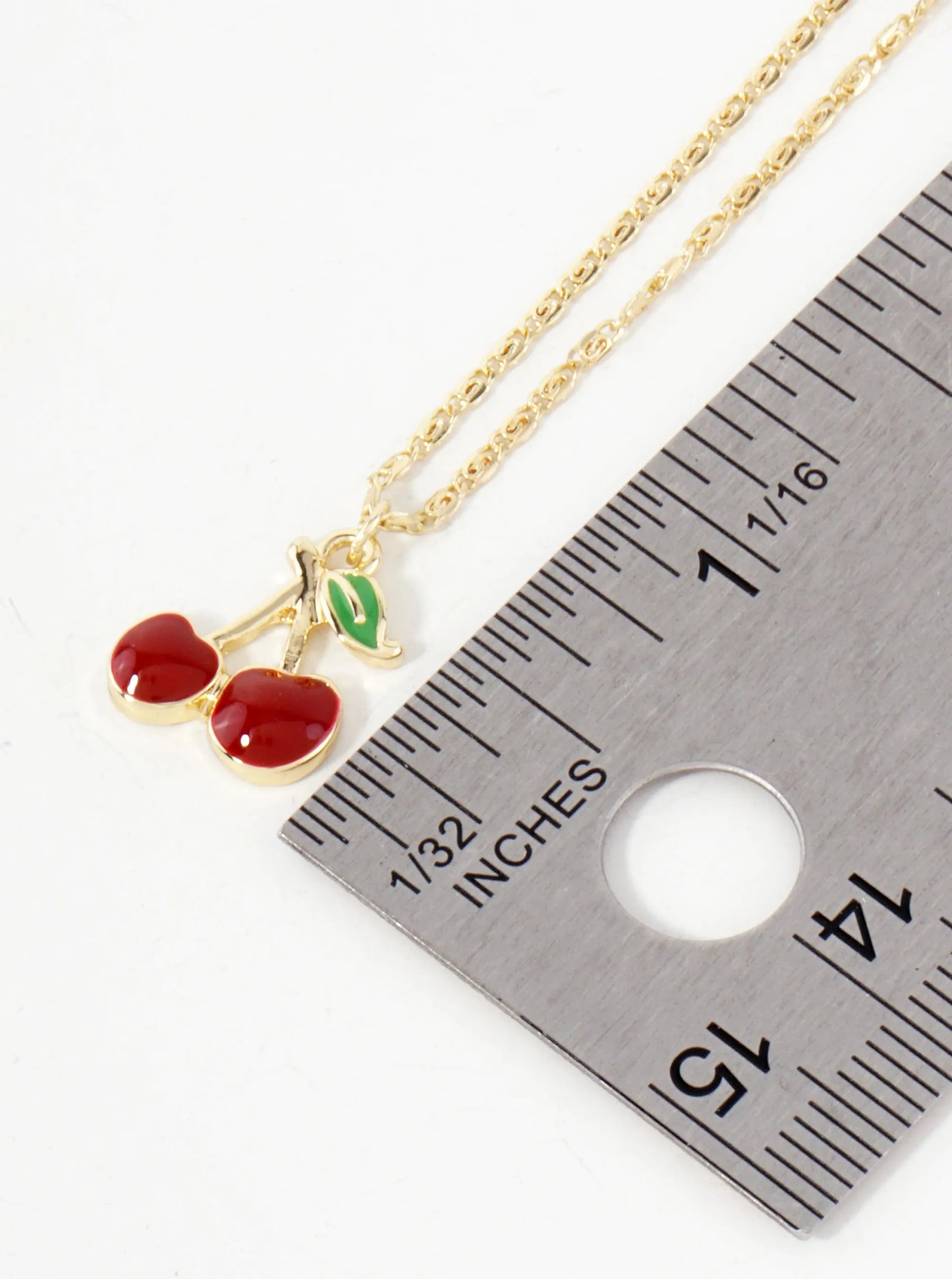Enamel Filled Half-inch Cherry Pendant 18K-Gold-Dipped Necklace