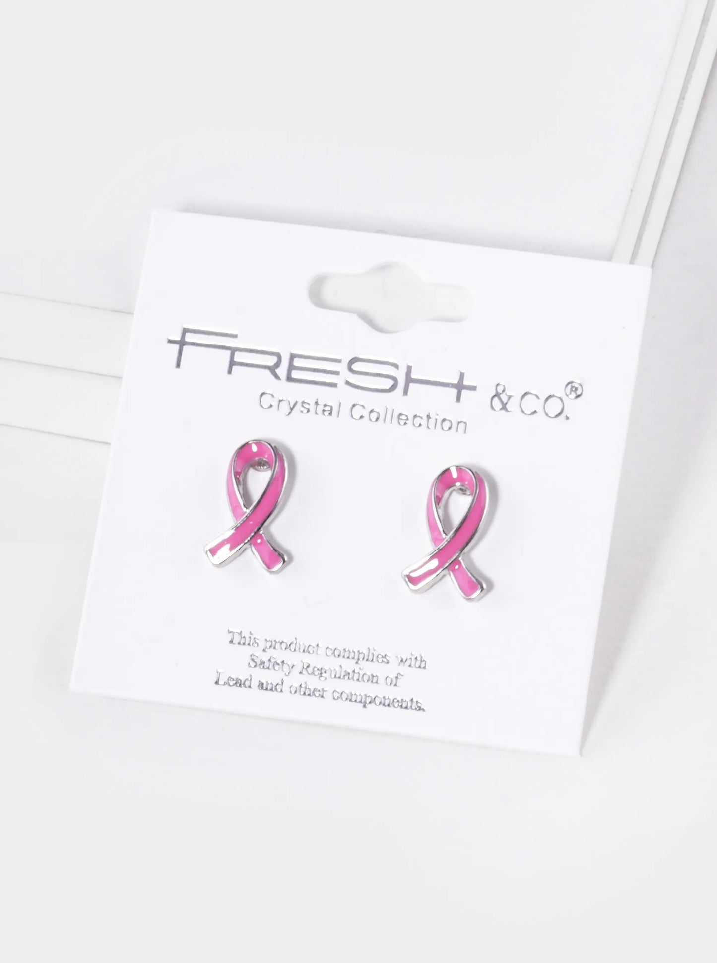 Enamel Filled Pink Ribbon Stud Earrings