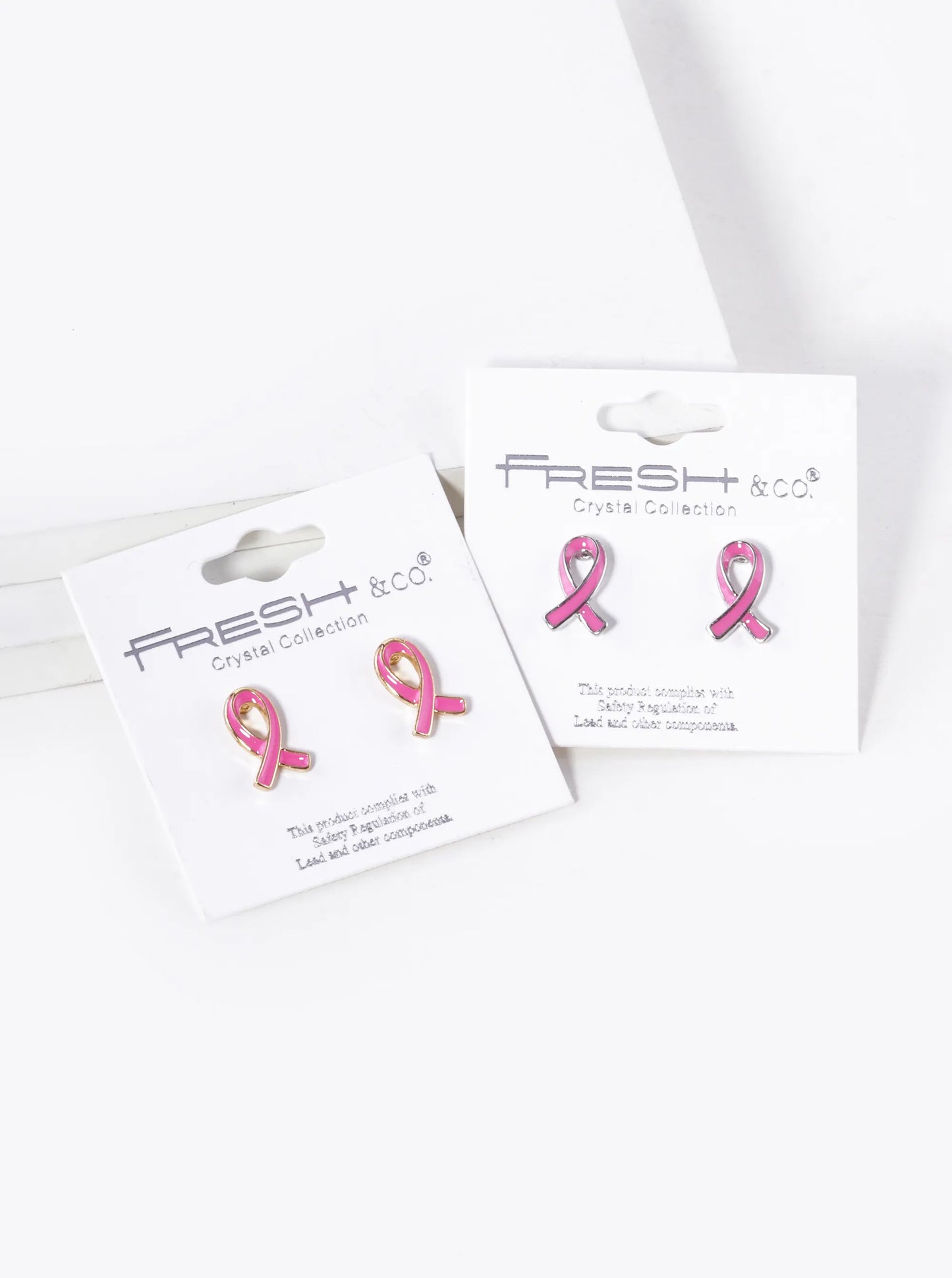 Enamel Filled Pink Ribbon Stud Earrings