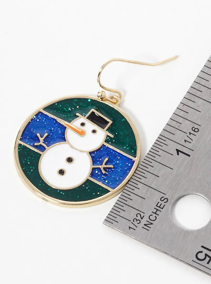 Enamel Filled Round Snowman Drop Earrings