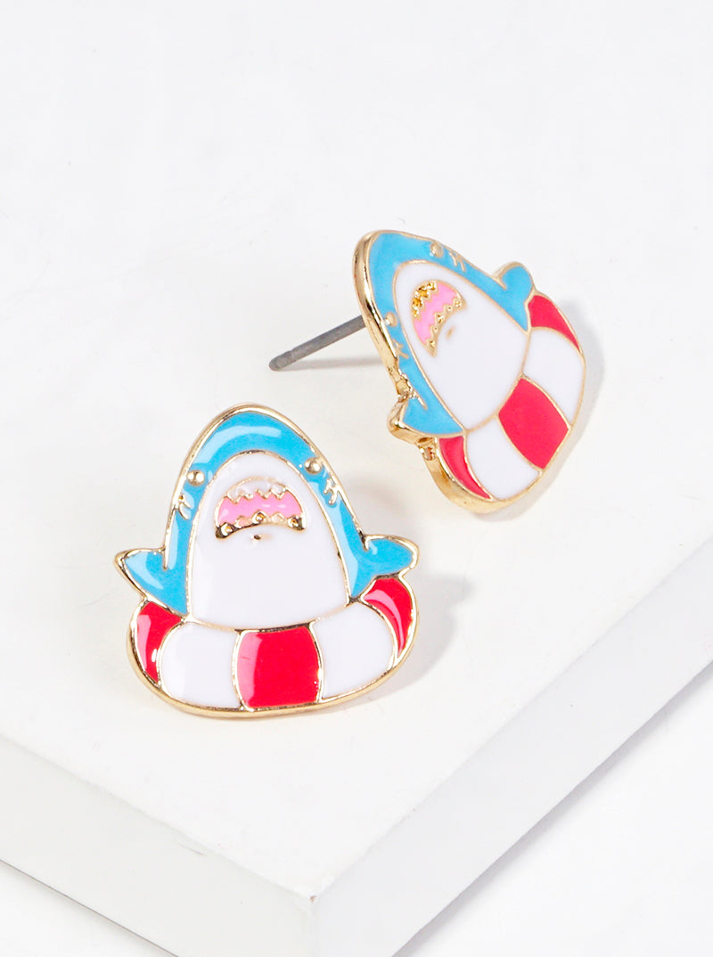 Enamel Filled Shark Post Stud Earrings
