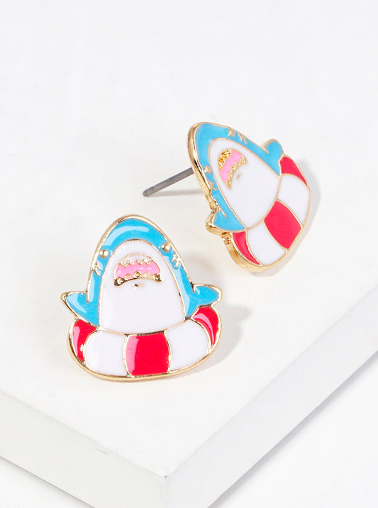 Enamel Filled Shark Post Stud Earrings