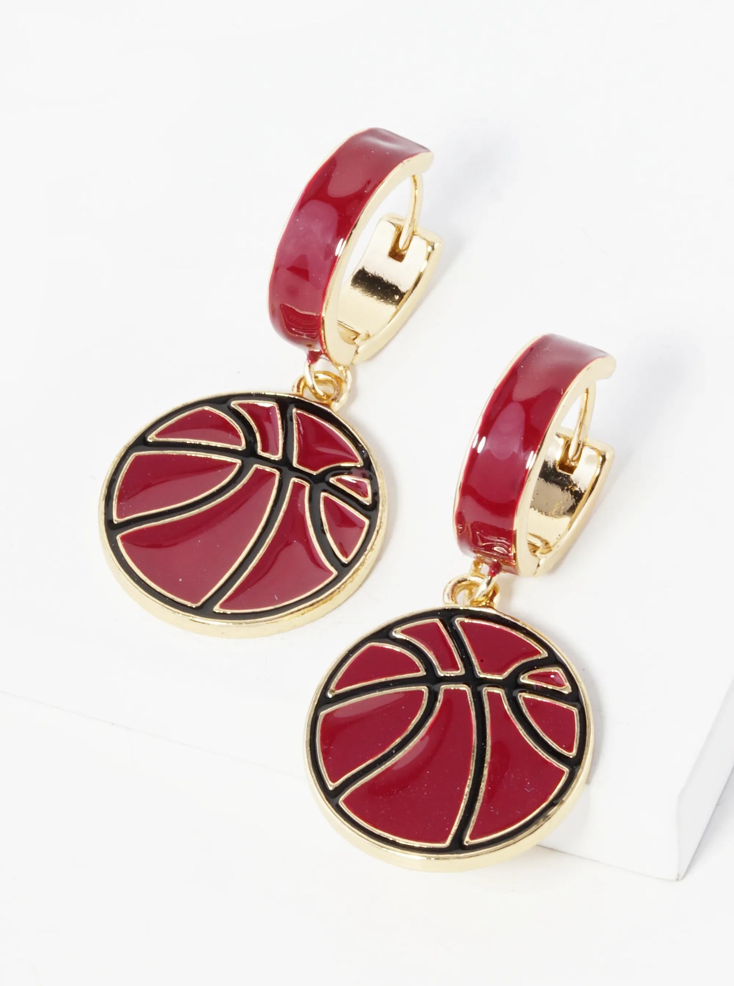 Enamel Filled Sports Ball Drop 16mm Huggie Hoop Earrings