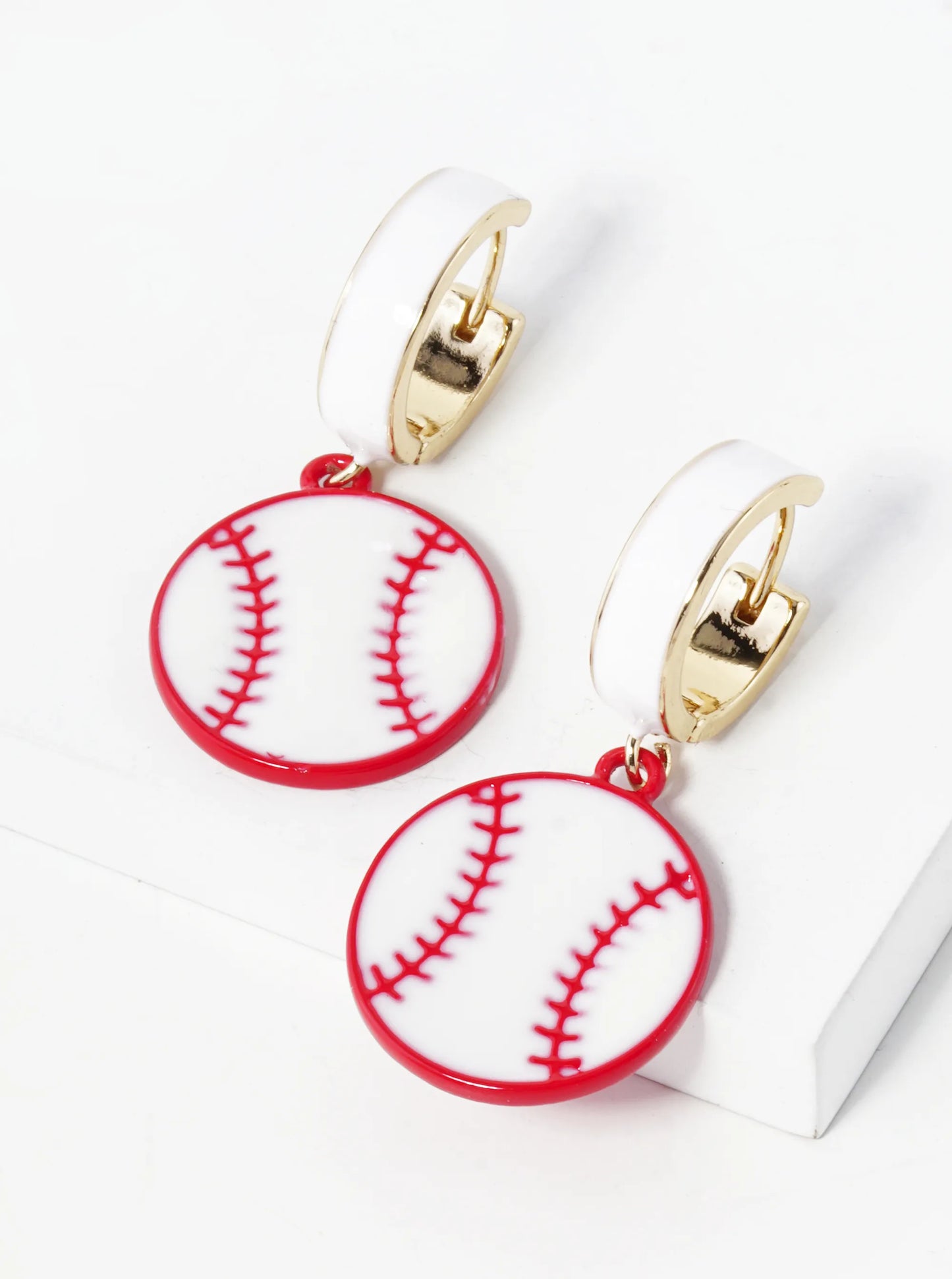 Enamel Filled Sports Ball Drop 16mm Huggie Hoop Earrings