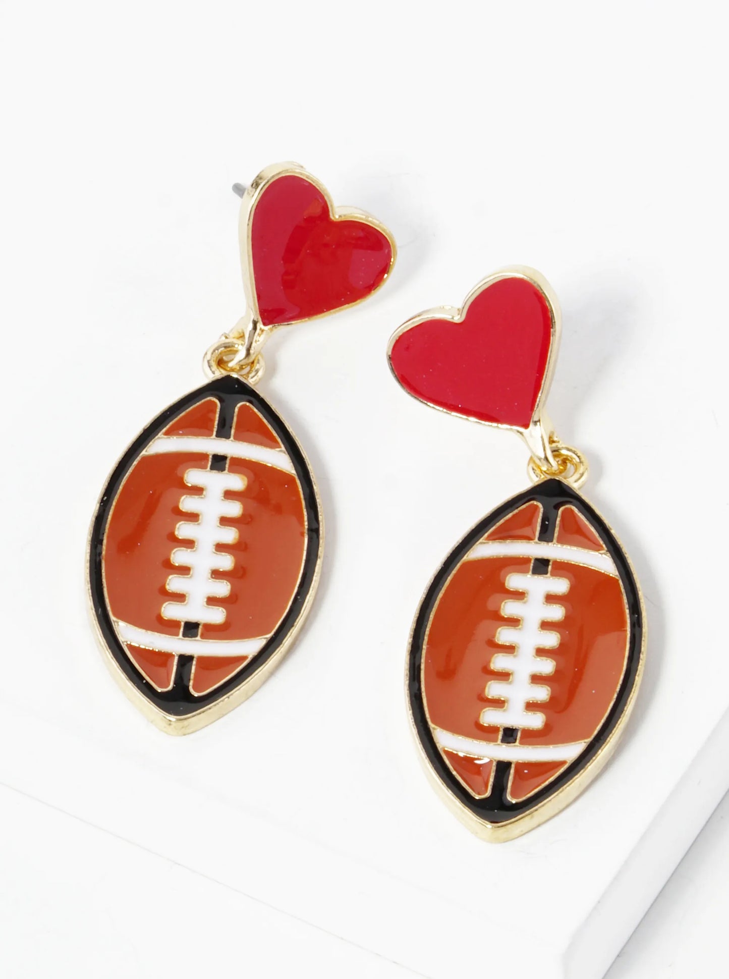 Enamel Filled Sports Ball Drop Heart Post Earrings