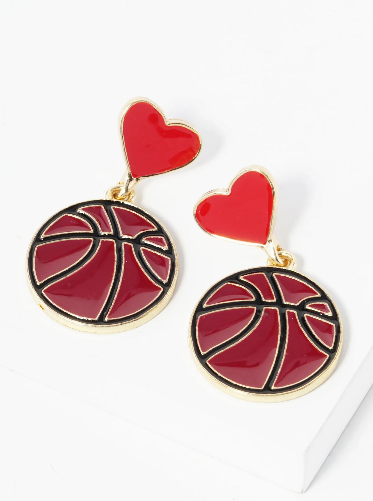 Enamel Filled Sports Ball Drop Heart Post Earrings