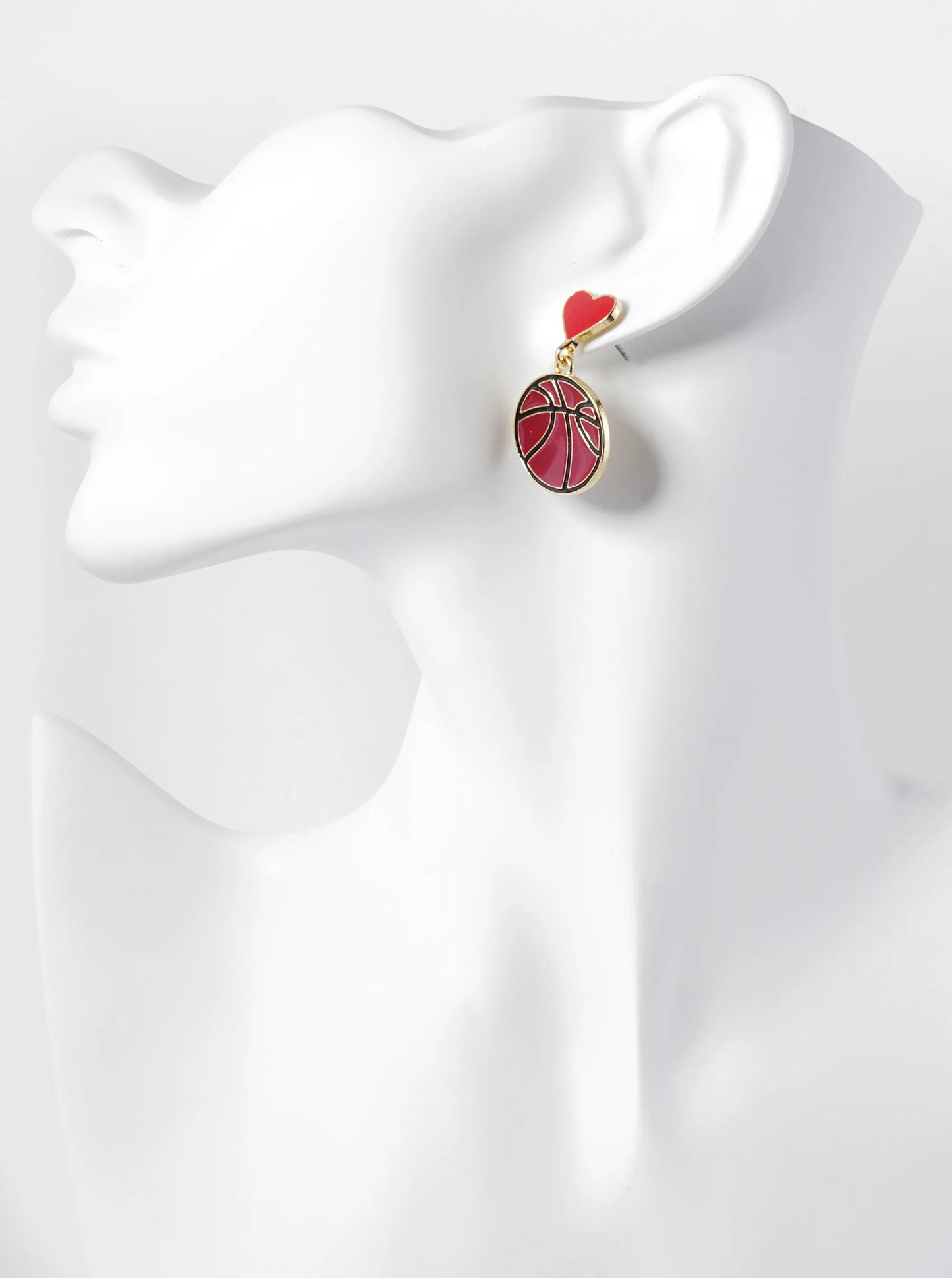 Enamel Filled Sports Ball Drop Heart Post Earrings