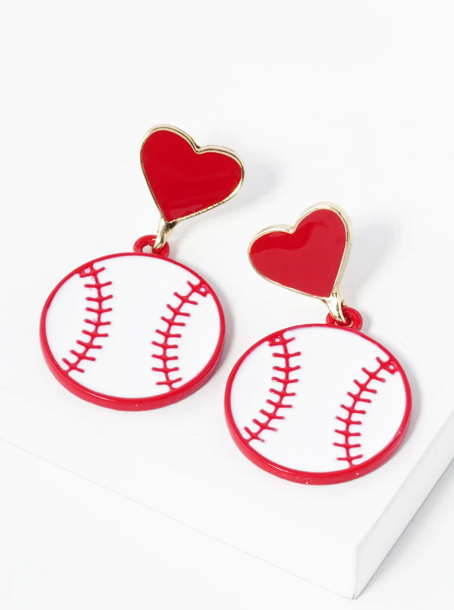 Enamel Filled Sports Ball Drop Heart Post Earrings