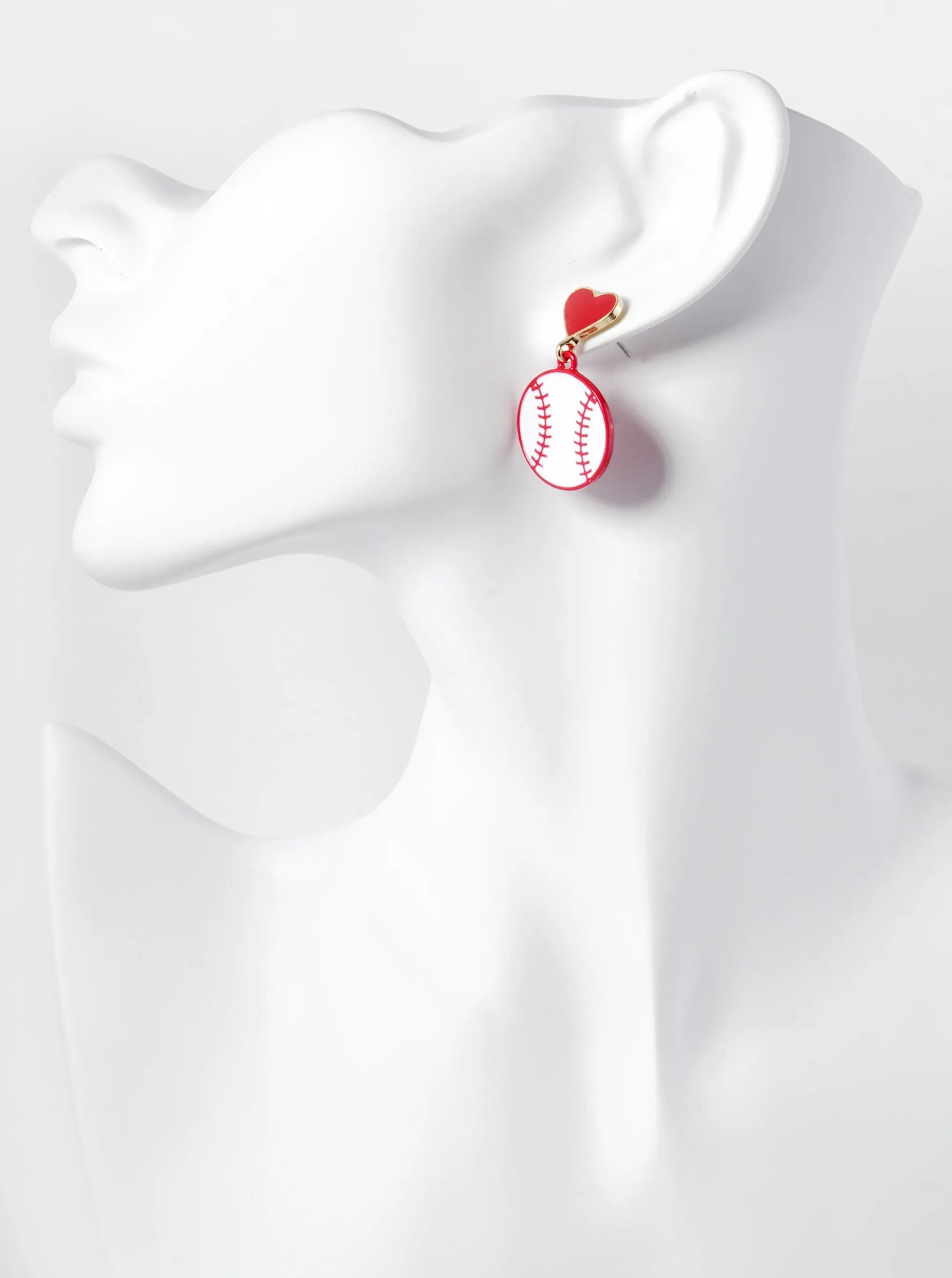 Enamel Filled Sports Ball Drop Heart Post Earrings