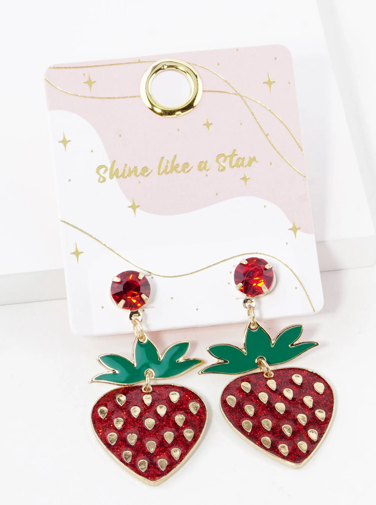 Enamel Filled Strawberry Drop Dangle Post Earrings