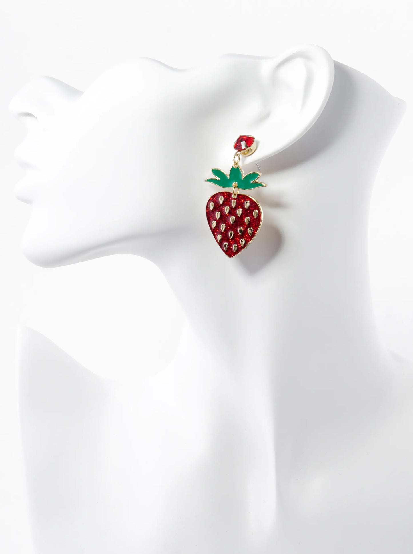 Enamel Filled Strawberry Drop Dangle Post Earrings