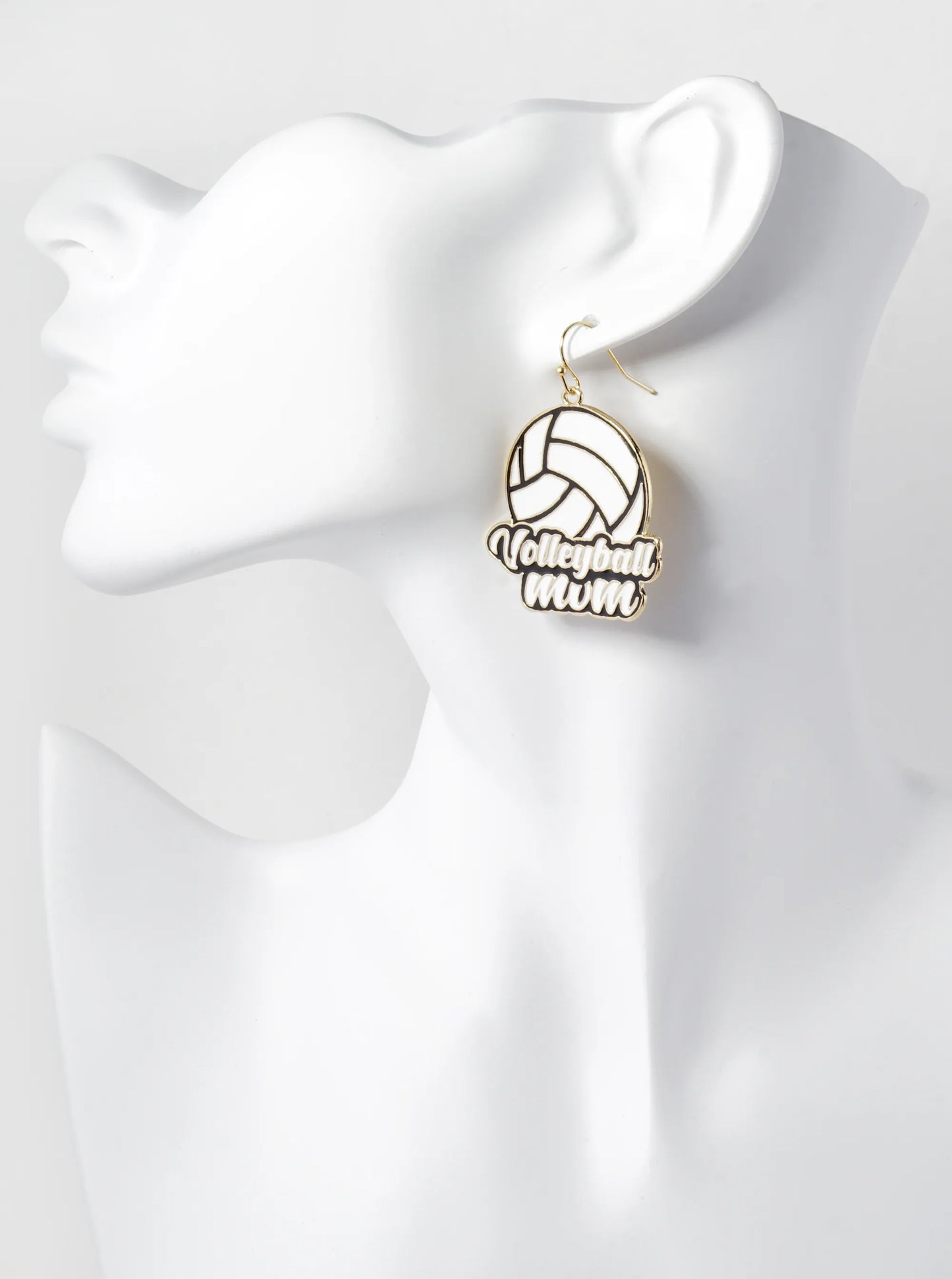 Enamel Filled Volleyball Mom Dangle Drop Earrings