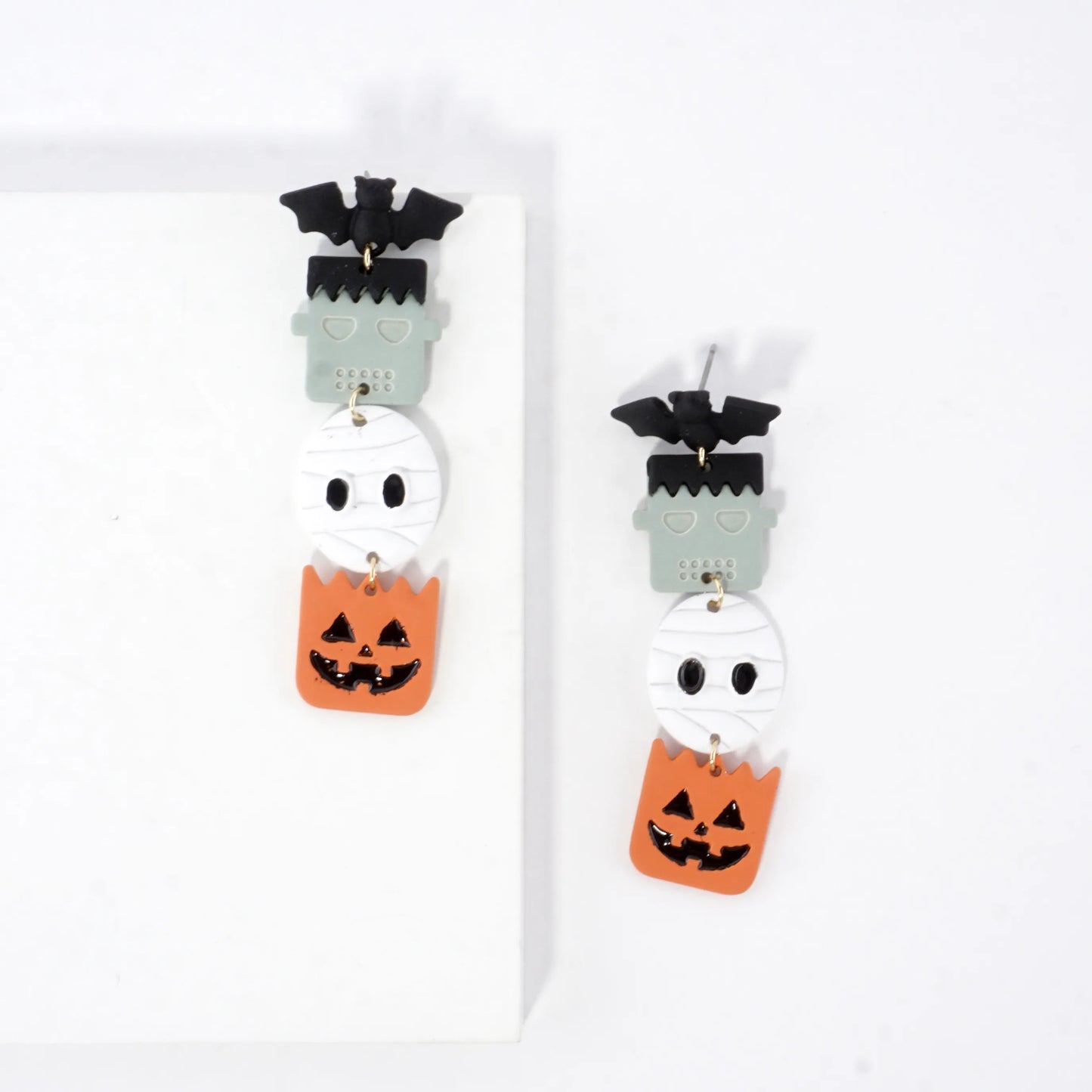 Enamel Frankenstein Ghost Pumpkin Drop Earrings