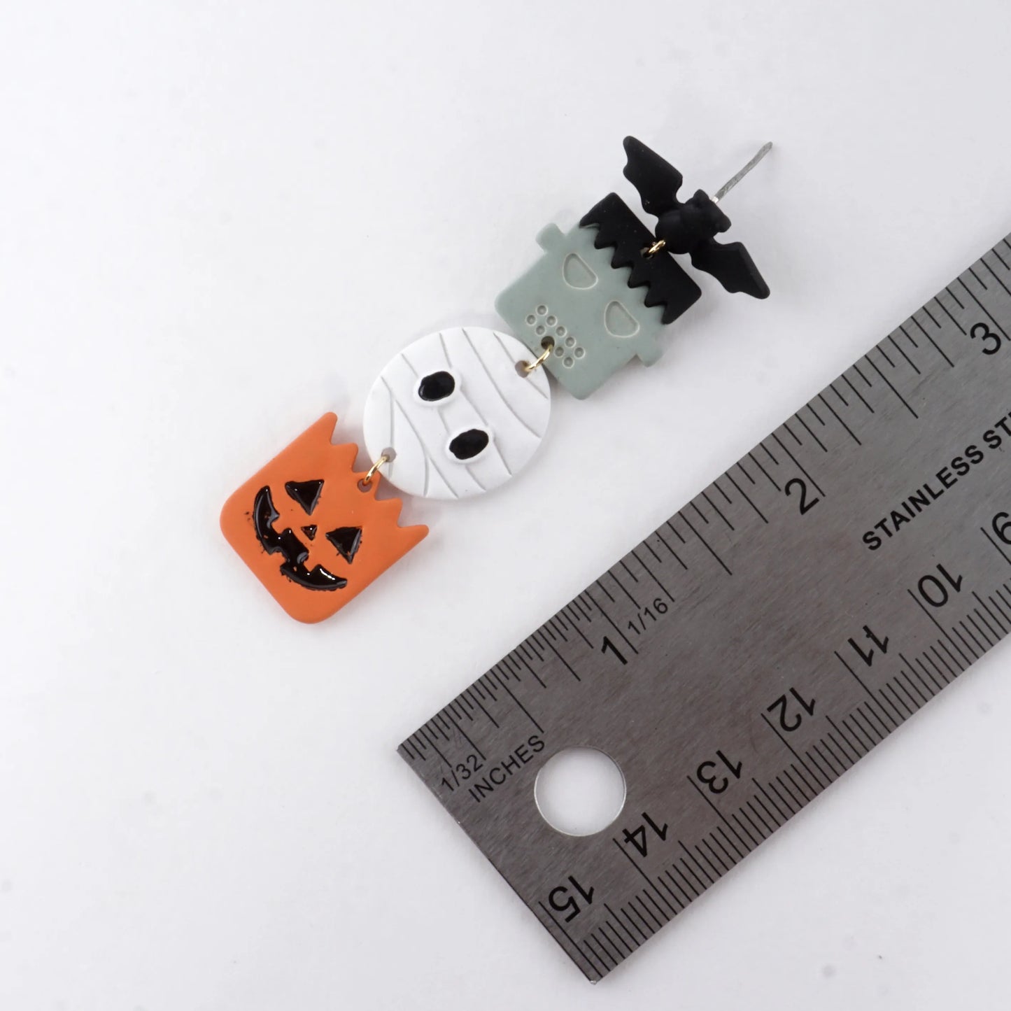 Enamel Frankenstein Ghost Pumpkin Drop Earrings