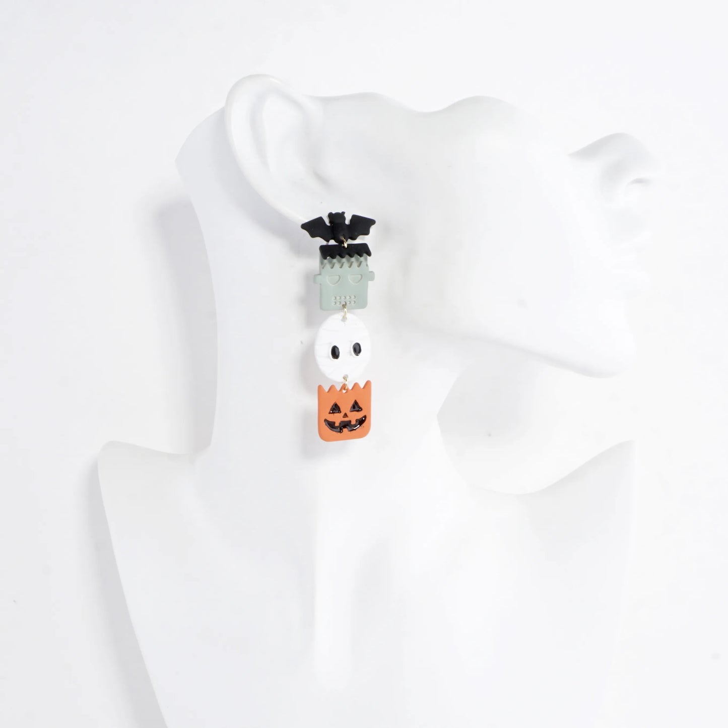 Enamel Frankenstein Ghost Pumpkin Drop Earrings